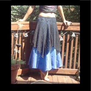 Fairycore taffeta and lace blue and black handmadeskirt festival renaissance